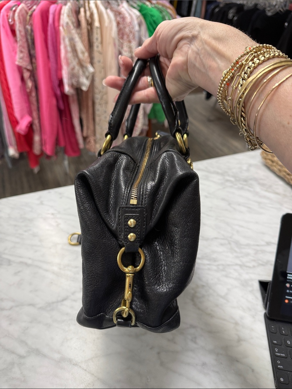 COACH Black Leather Madison Sabrina Satchel Handbag - Picture 5 of 16
